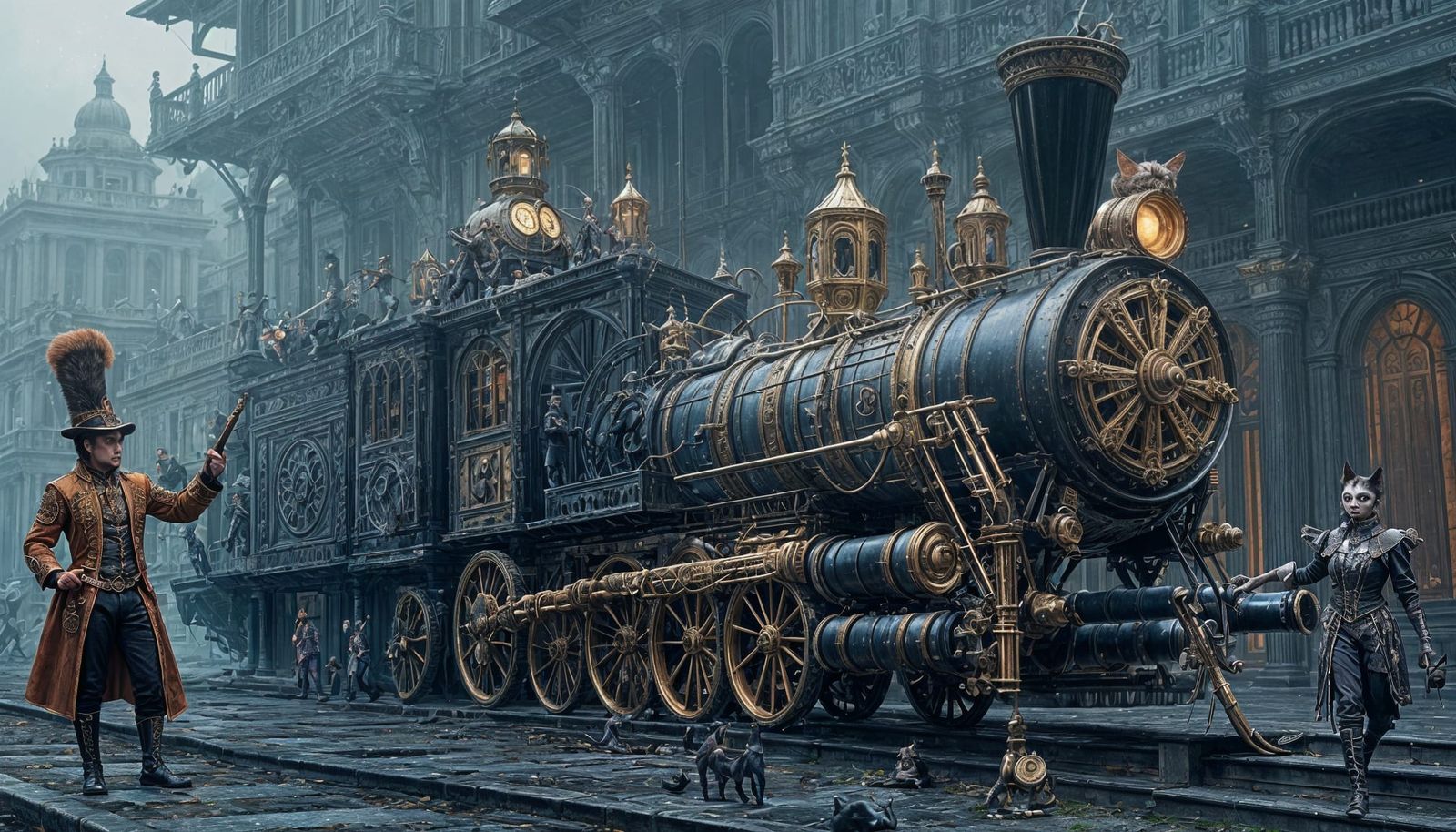 Futuristic Cat Warriors Clash on Moonlit Battlefield in Stea...