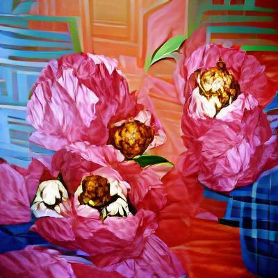 Peonies in Pop Art Style Oil Painting
