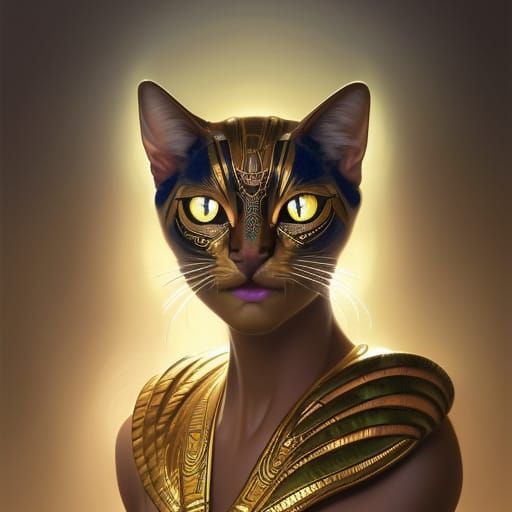 Hyperrealistic Portrait of Egyptian Goddess Bastet