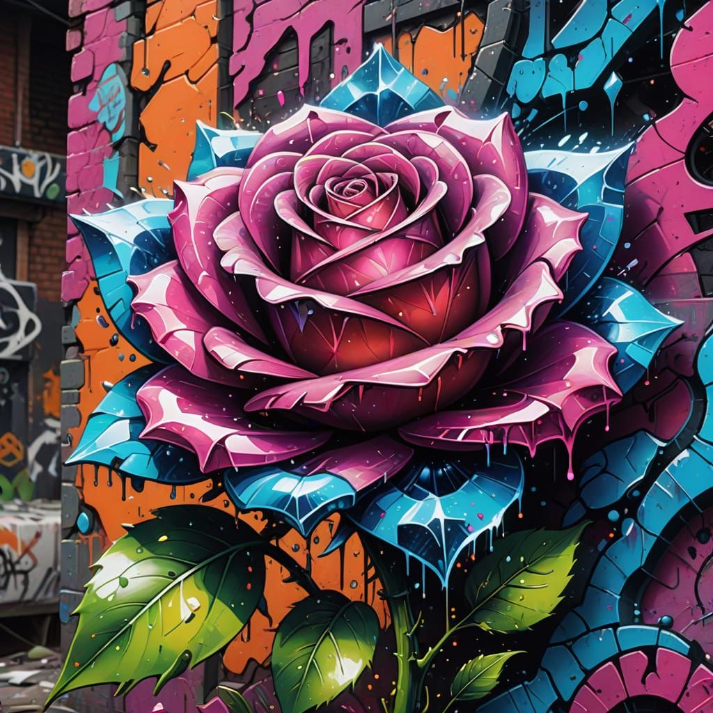 Crystal Rose Blooms in Abandoned City Graffiti