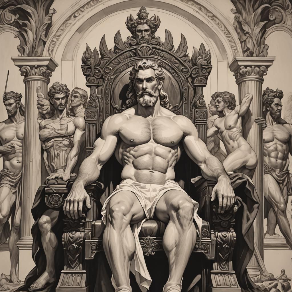 Zeus on Throne in Erotic Art Style