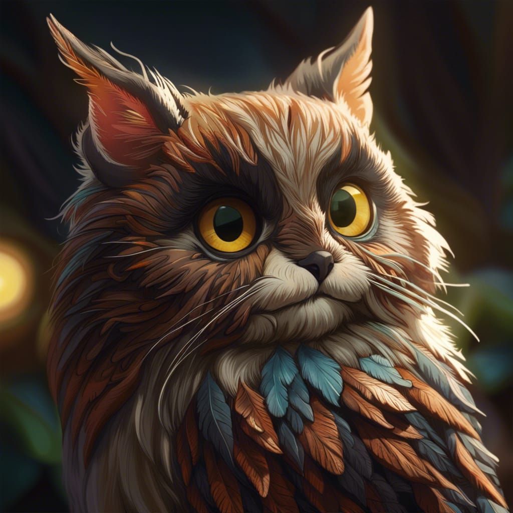 Cute Hyperrealistic Owl Cat Concept Art
