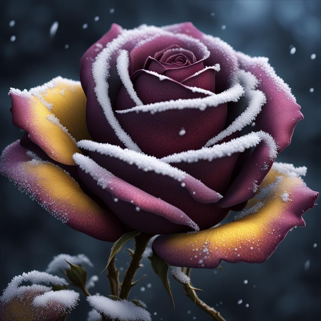 Icy Rose Close-Up: Dark Fantasy Concept Art