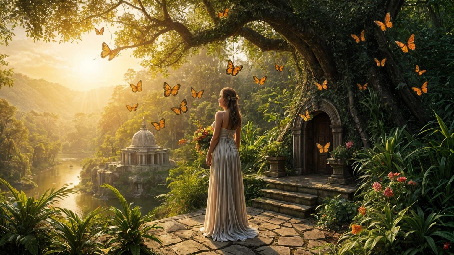 Goddess of Nature in Amazon Rainforest, Baroque-Romantic Sty...