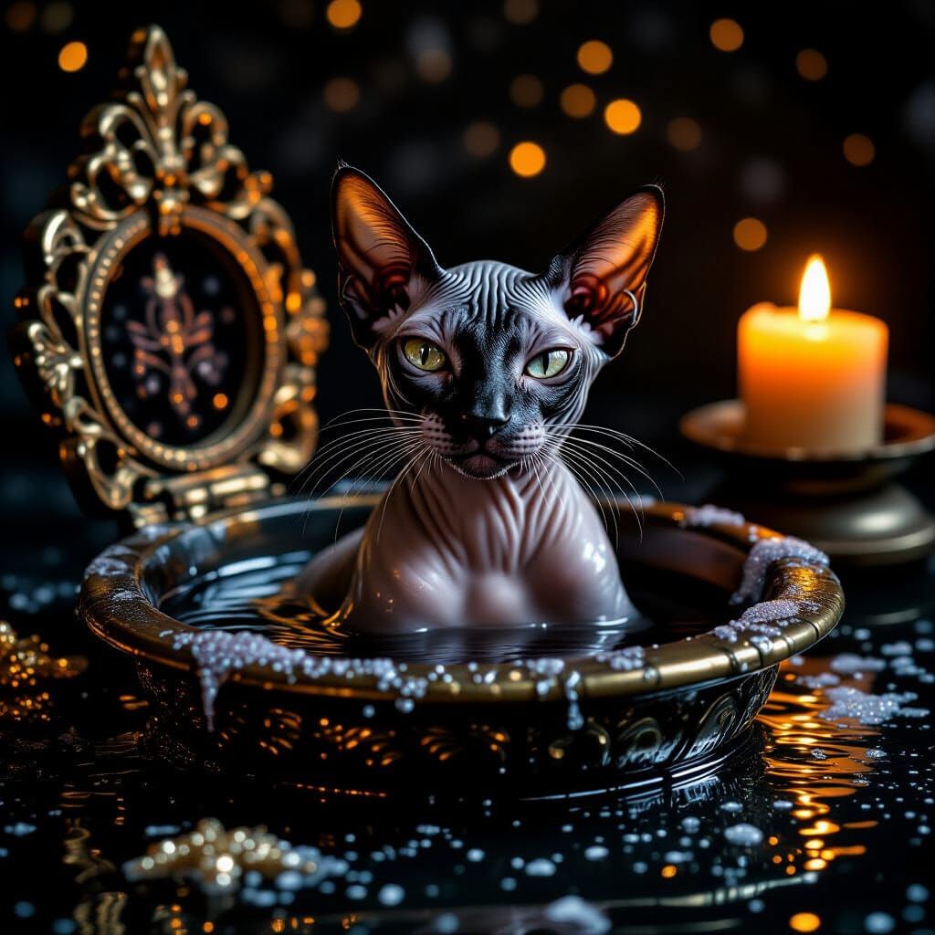Ornate Black Cat in Glittering Bilgewater