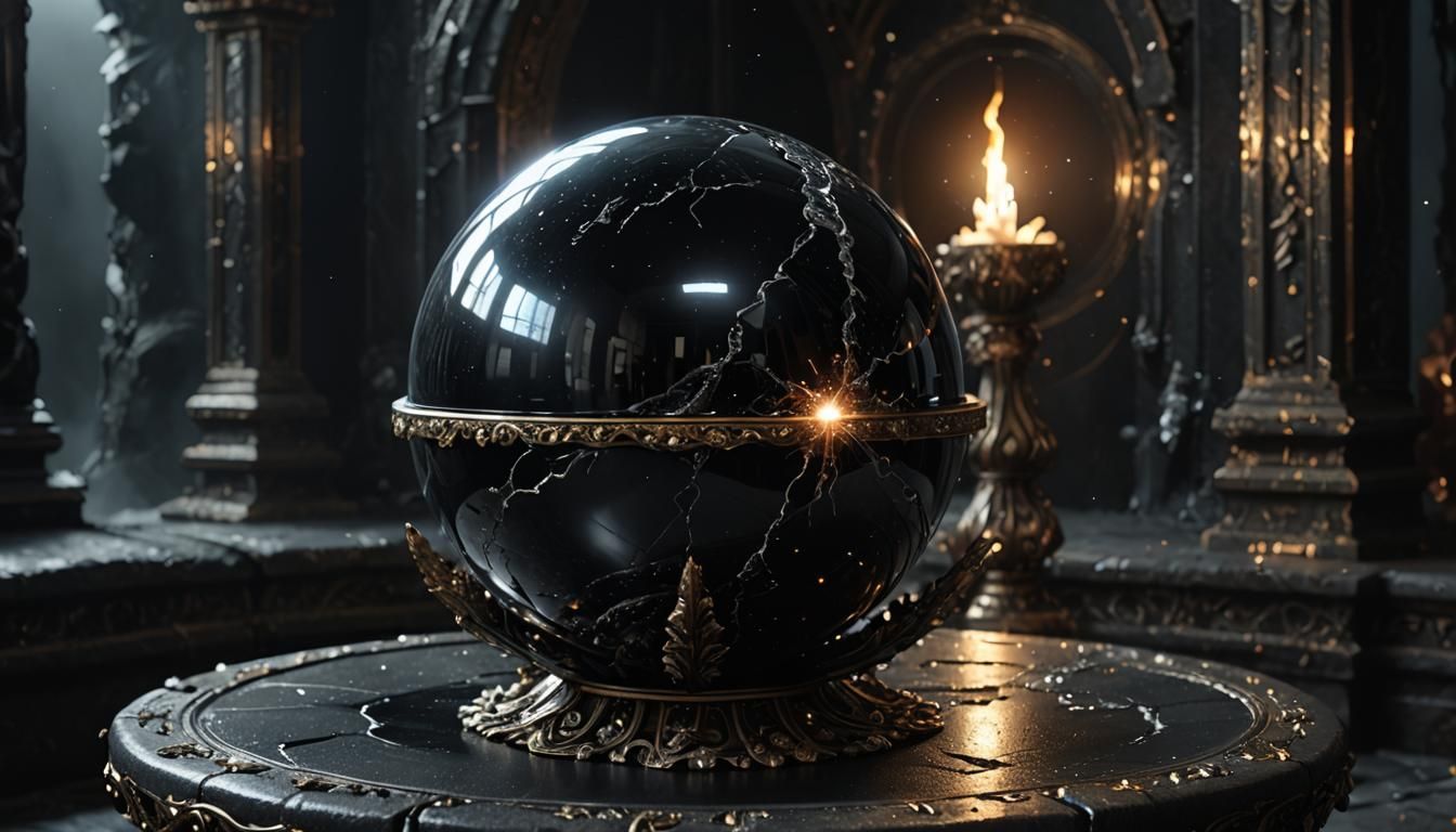 Sparkling Black Sphere on Throne: a Digital Masterpiece