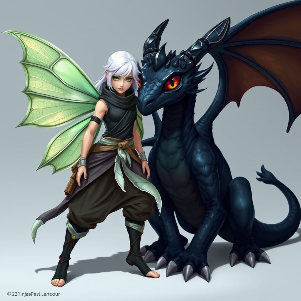 Fairy Warrior Stands Beside Unconventional Dragon