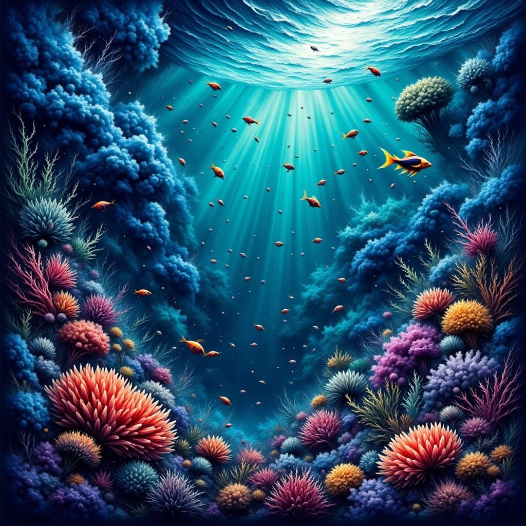 Vibrant Coral Reef Teeming with Exotic Fish