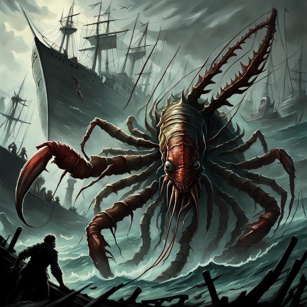 Giant Mutant Shrimp Horror Above Shipwreck