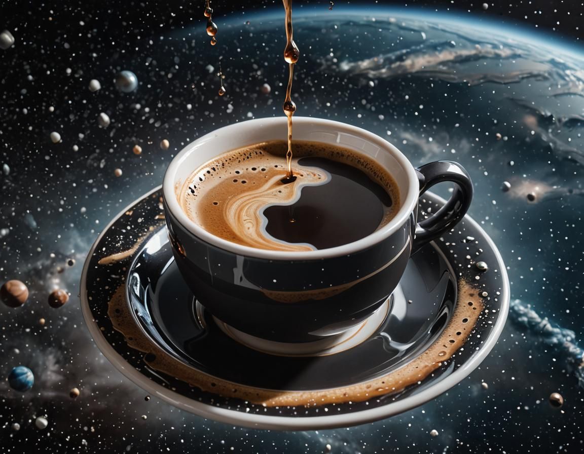 Coffee Cup Floating in Space: Zero Gravity