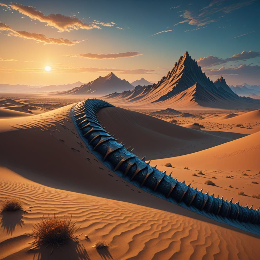 Fantastical Sandworm Emerges from Desert Sands in Iridescent...