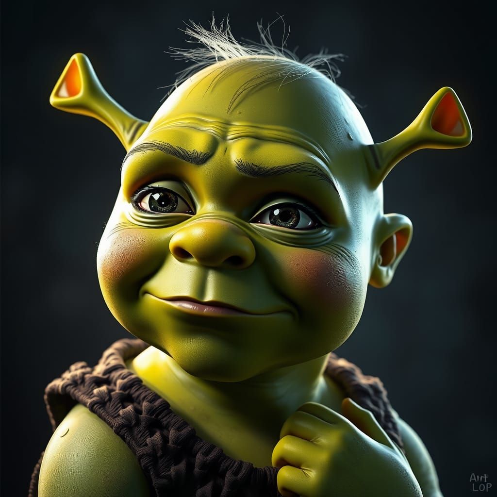 Baby Shrek Concept Art Portrait in Triadic Colors