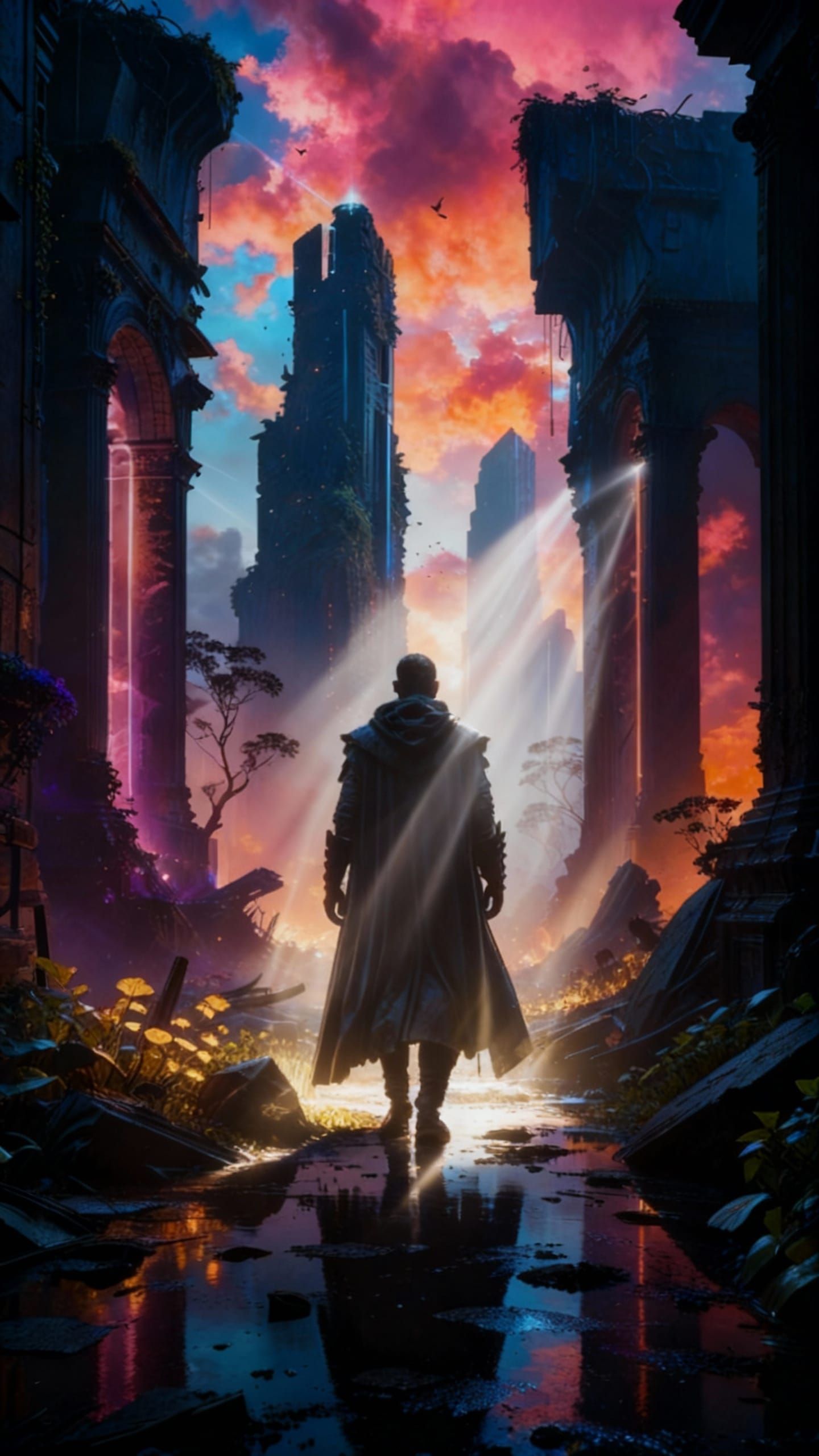 Mythical Ruined Futuristic City in Cinematic Mist