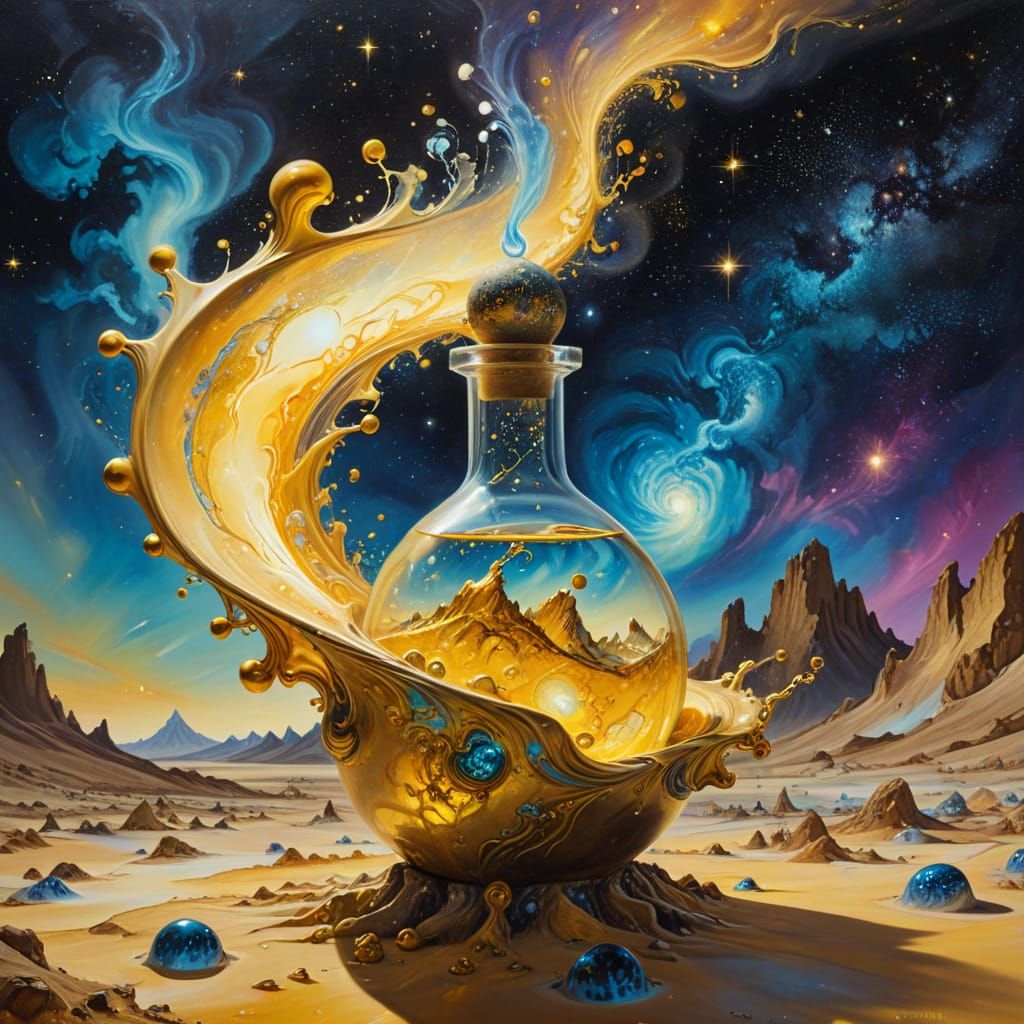 Celestial Potion on Alien Planet in Cosmic Art Style