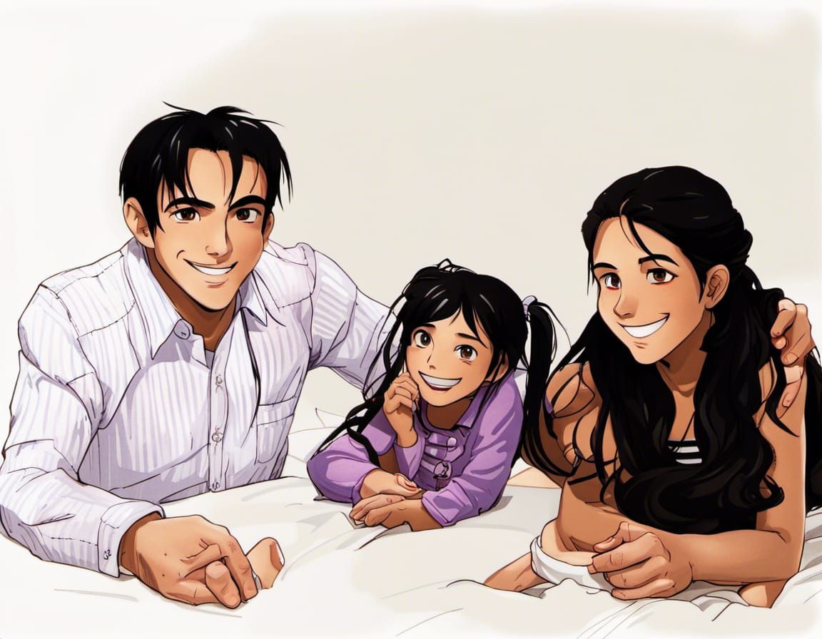 Anime Family Portrait with Smiling Young Child