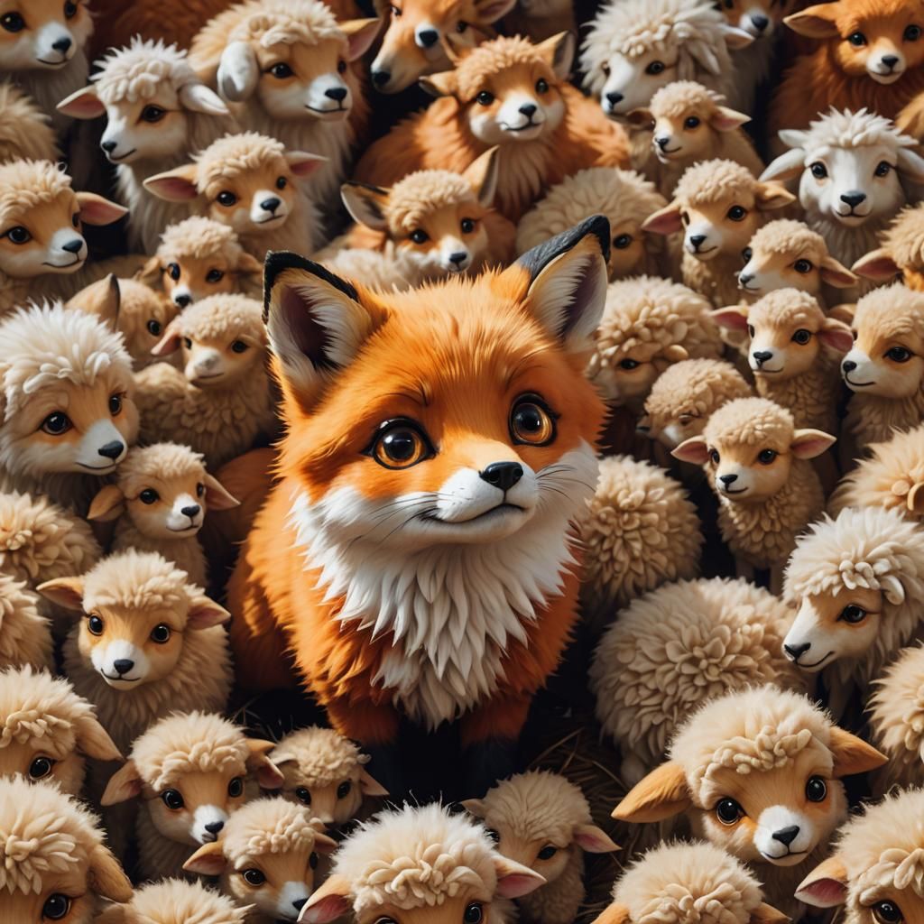 Adorable Chibi Fox and Sheep in Detailed Fantasy Style