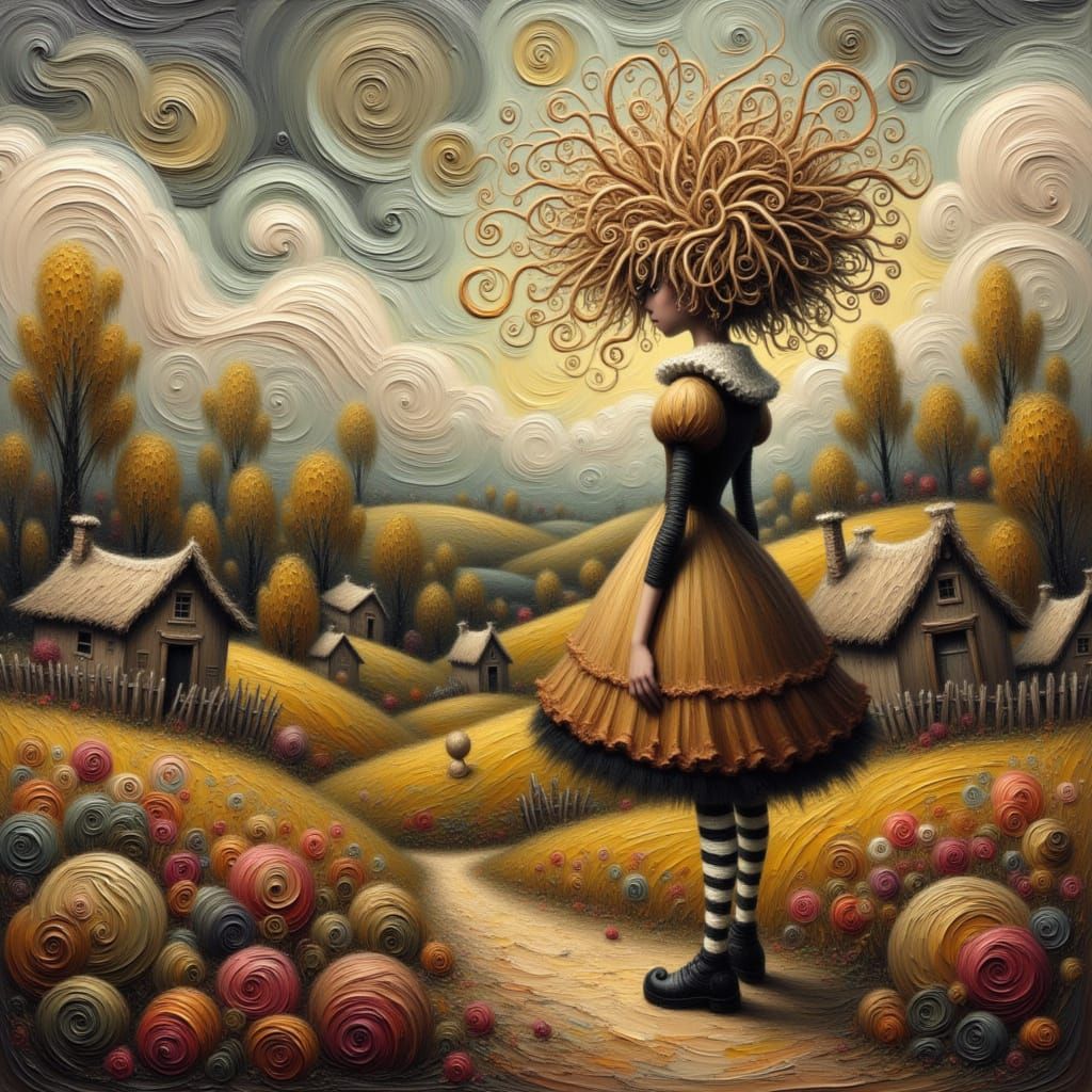 Whimsical Girl in Storybook Oil Painting Style