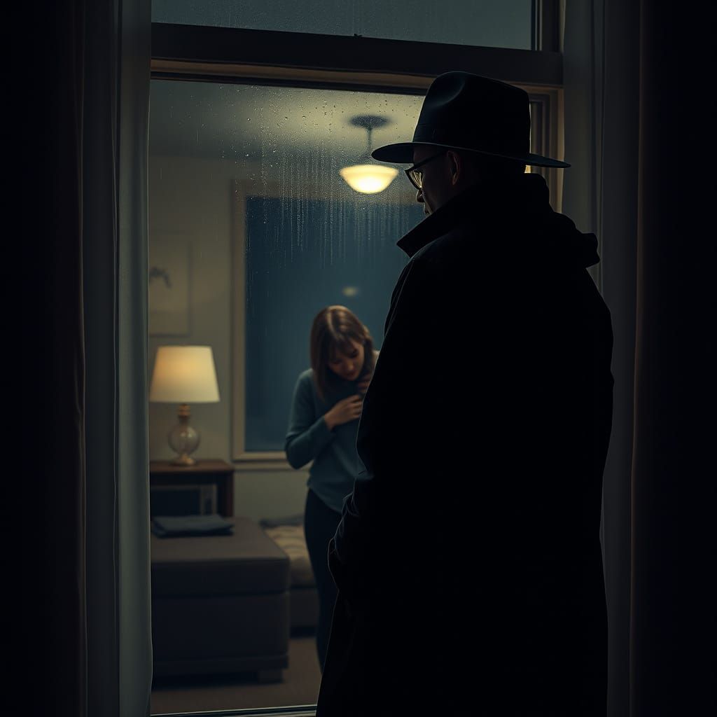 Nighttime Peeping Tom in Film Noir Style