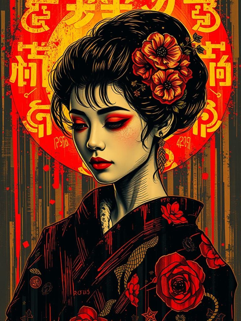 Cyberpunk Geisha Reveals Matrix Code