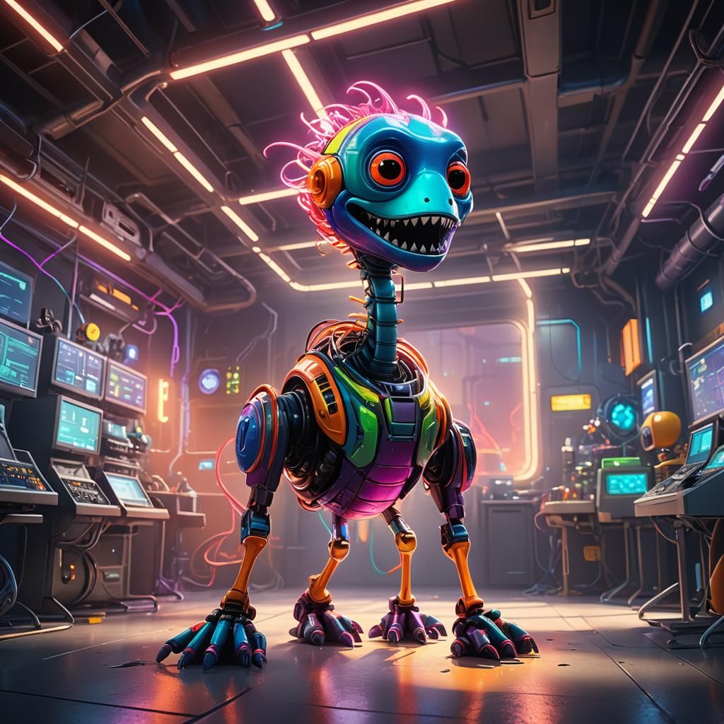 Colorful Creature in Sci-Fi Lab, Pixar Concept