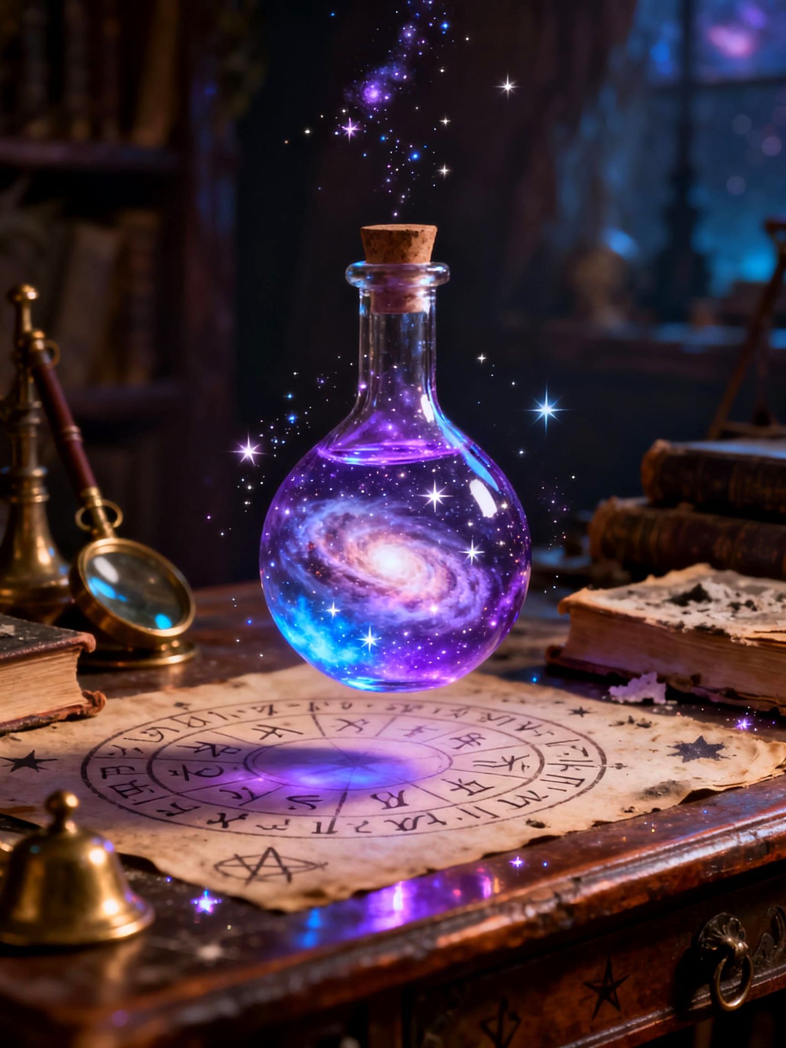 Magical Glowing Potion Bottle with Galaxies