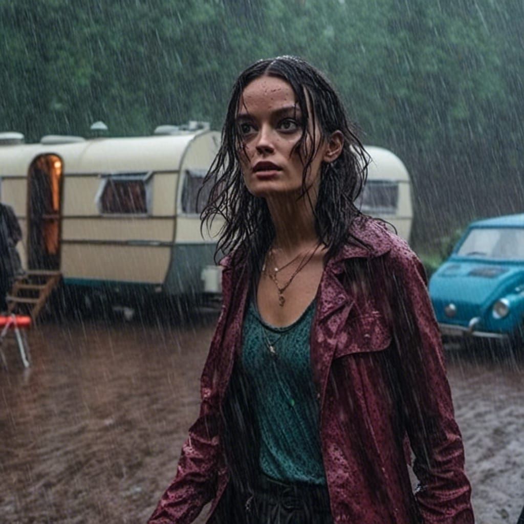 Maeve Runs Through Rainy Campsite