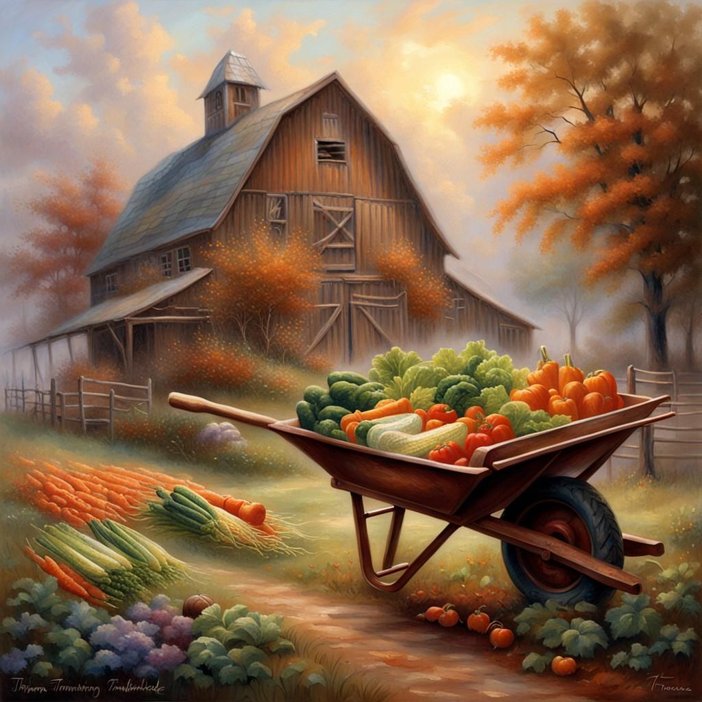 Vegetables in Wheelbarrow: Ethereal Fantasy Scene