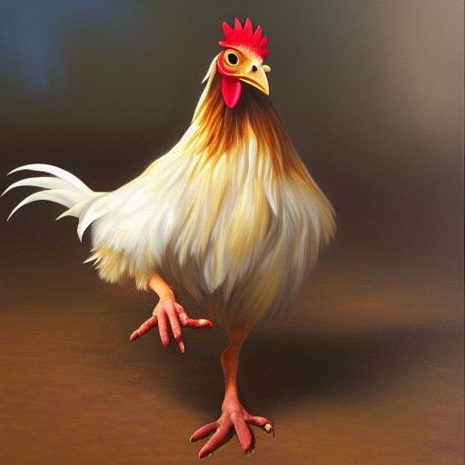 Surreal Chicken Attack Oil Painting