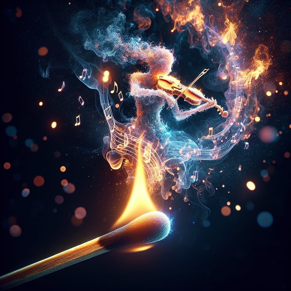 Surreal Smoke Violinist Rises from Vibrant Flame in Digital ...