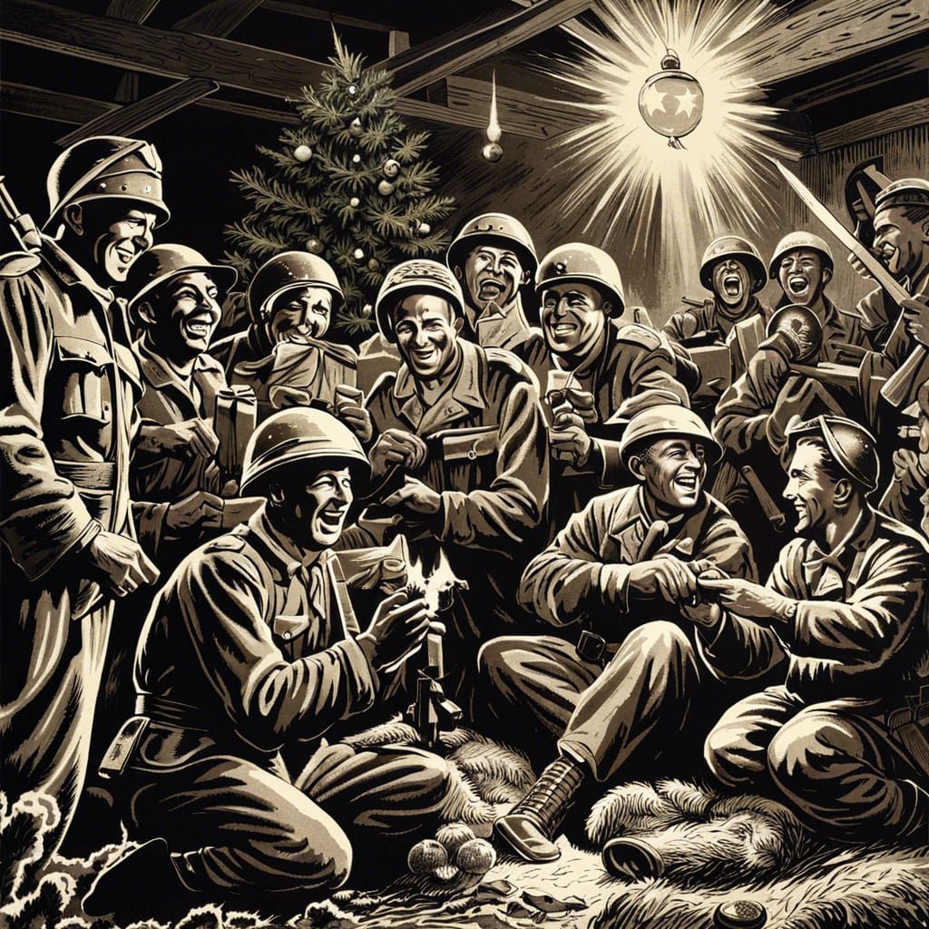 World War II Soldiers Celebrate Christmas: Propaganda Poster