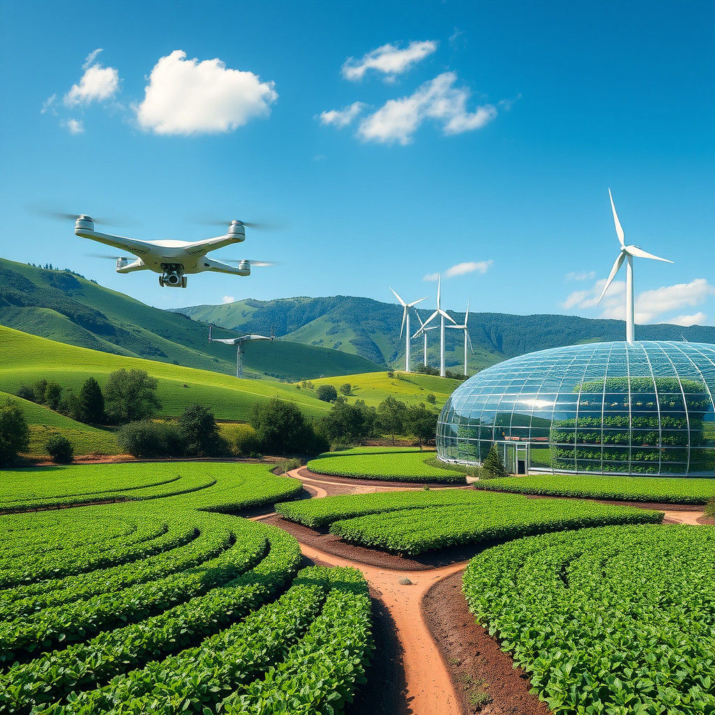 Futuristic Farm in Emerald Valley: Harmonious Tech and Natur...