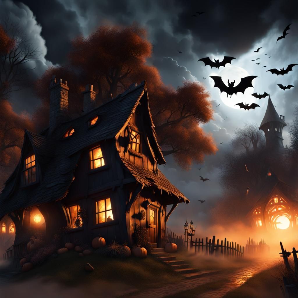 Spooky Village: Witch's Cottage at Sunset