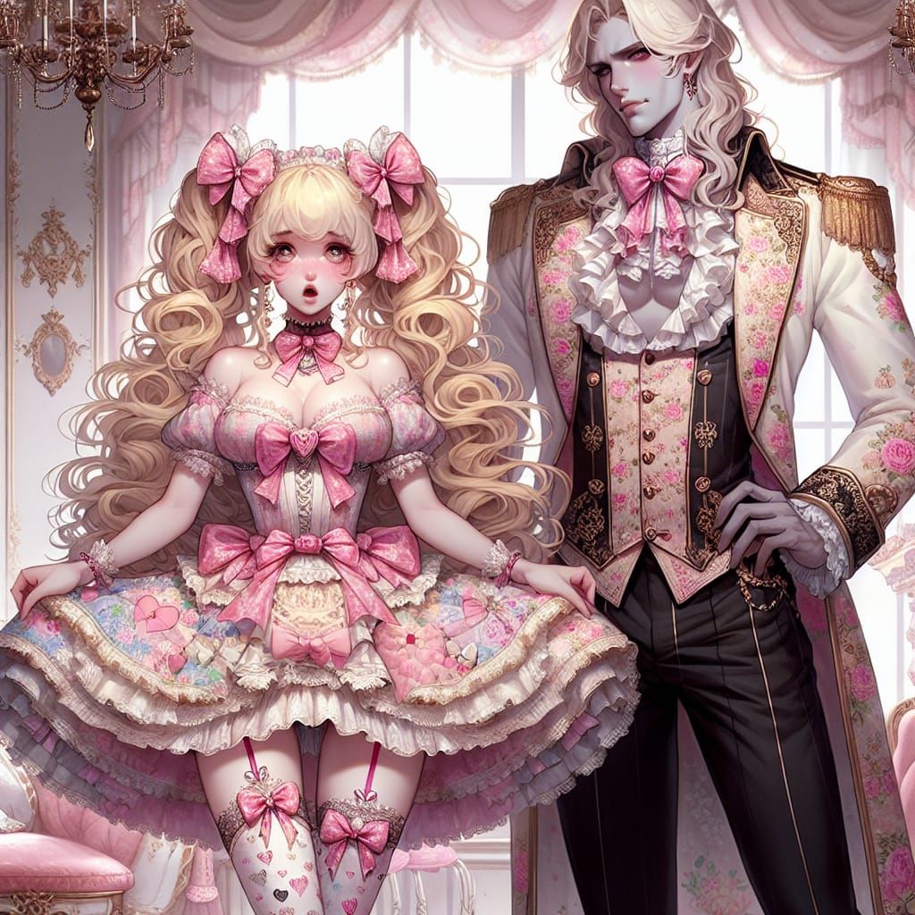 Vampire Displays Human Woman in Ornate Bedroom