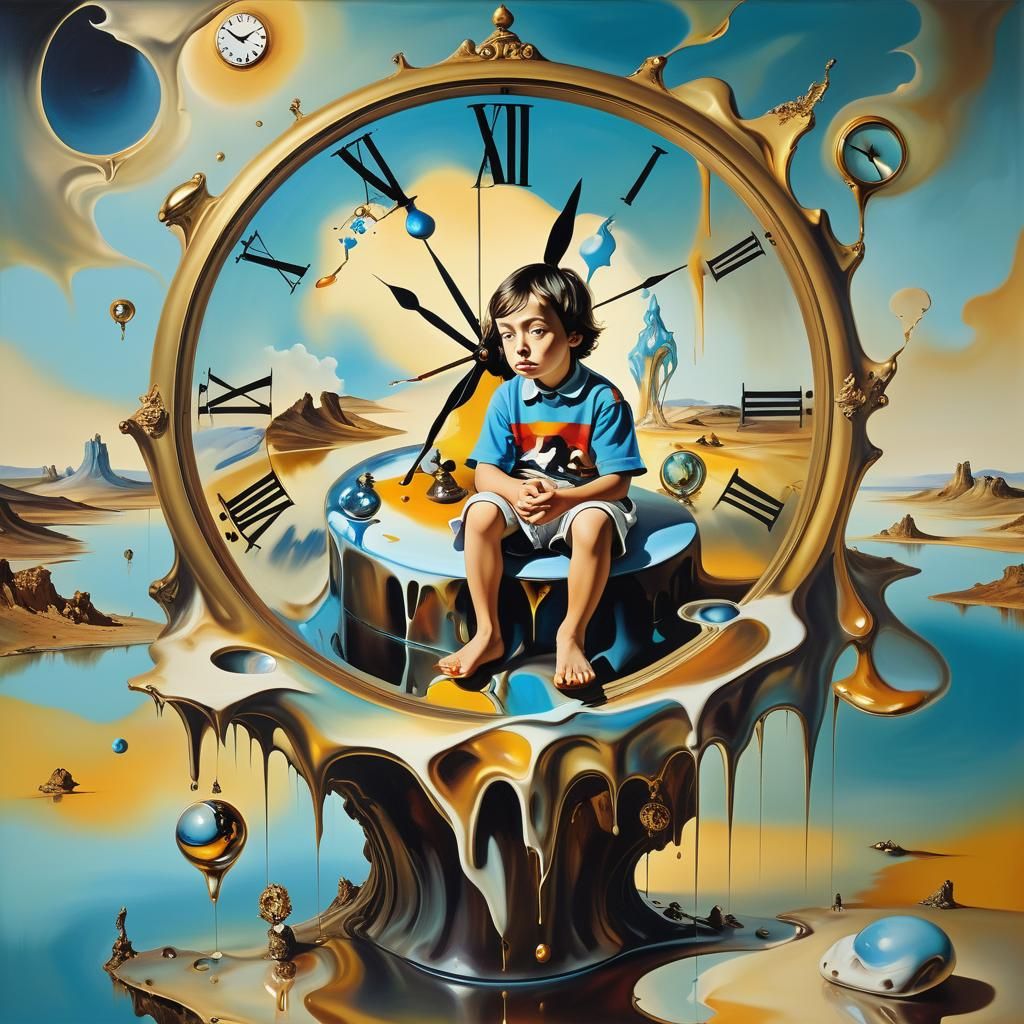 Dreamlike Surrealist Scene with Melting Clock