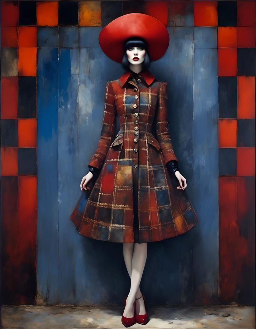Woman in Plaid: Surreal Abstract Fashion Portrait