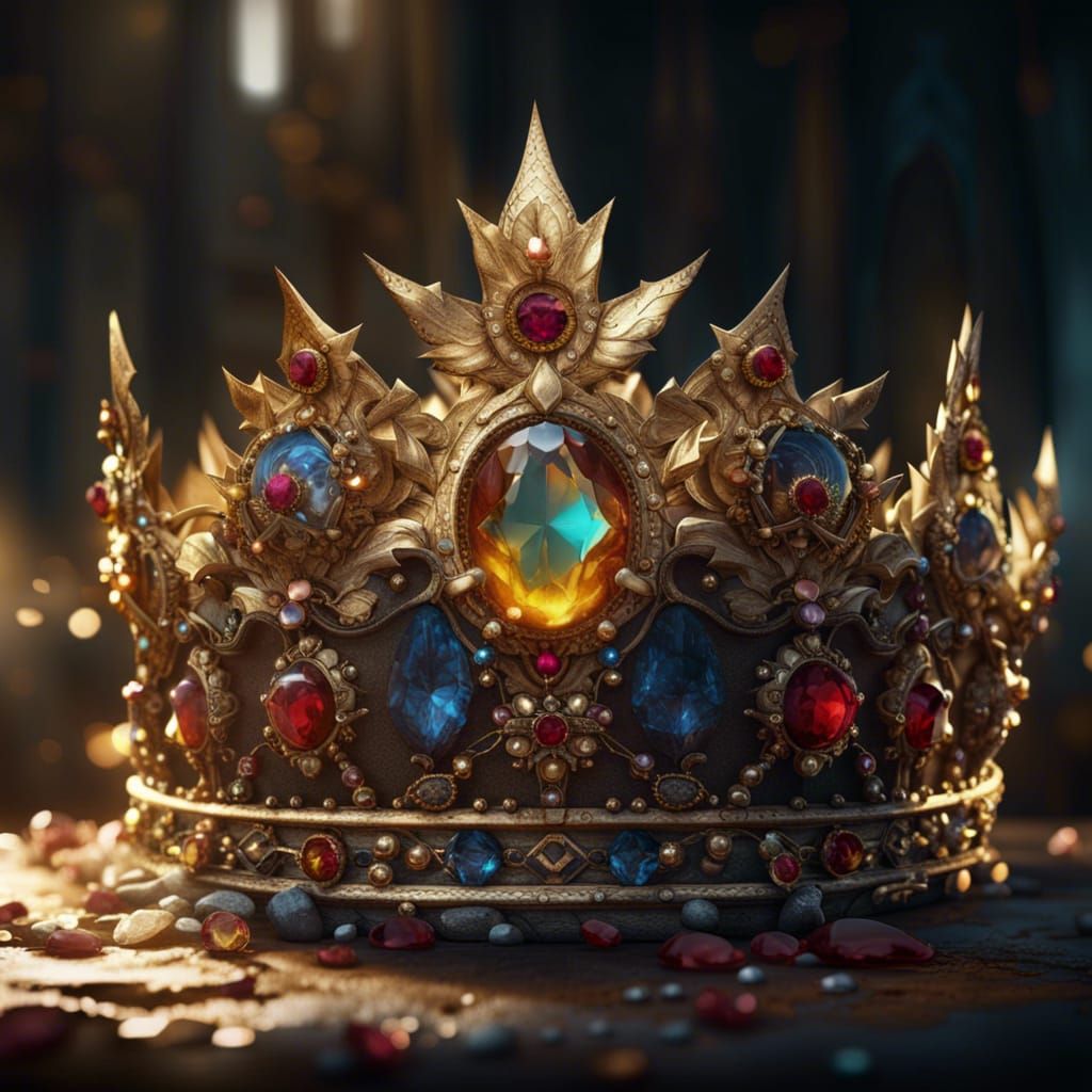 Golden Crown with Jewels in Detailed Matte Painting