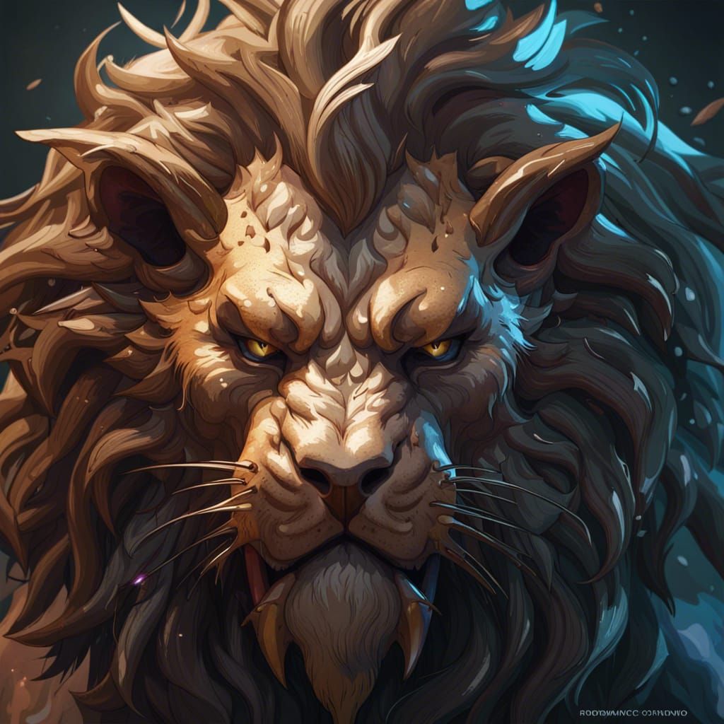Demon Sabertooth Lion Portrait in Hyperdetailed Style