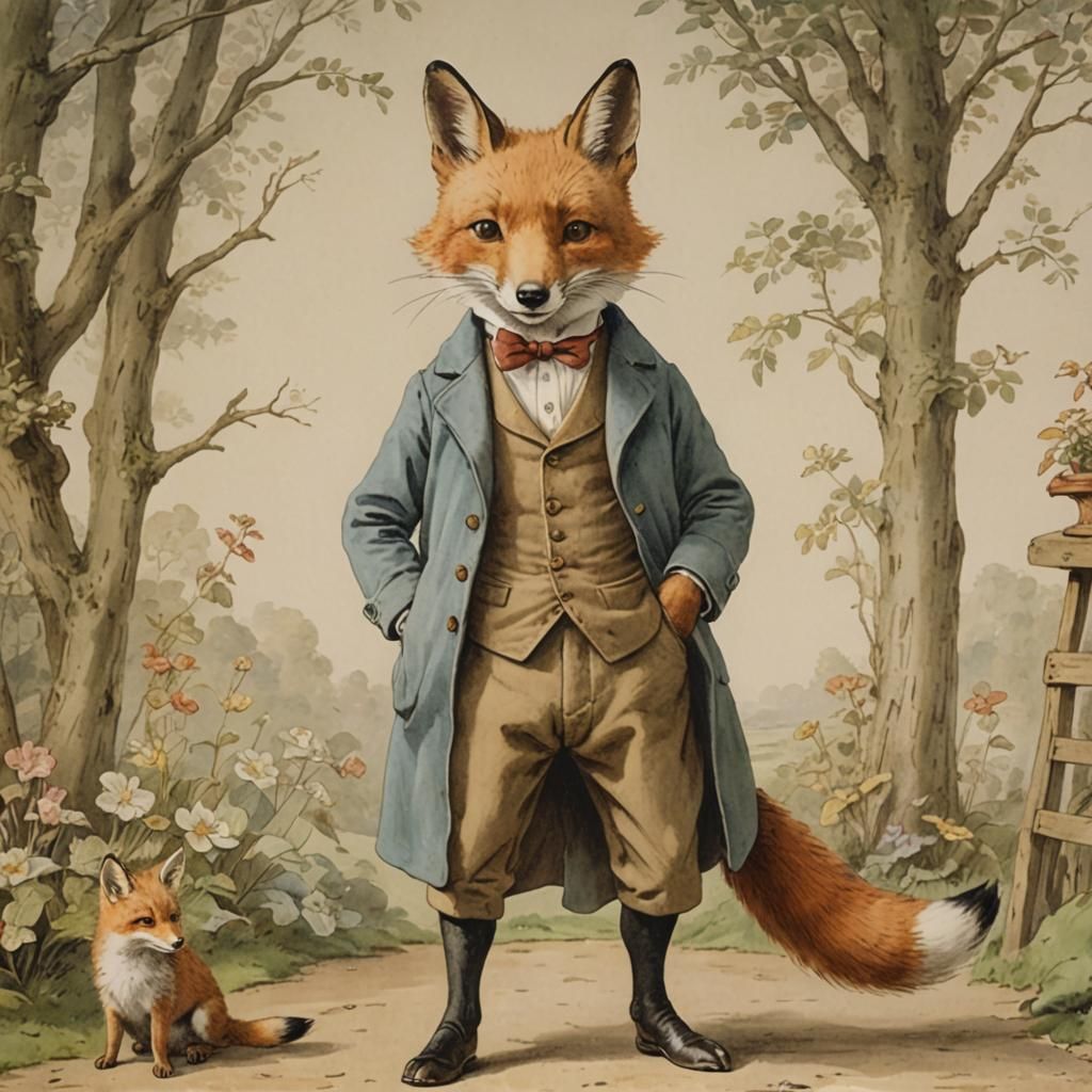 Dapper Anthropomorphic Fox Inspired by Beatrix Potter