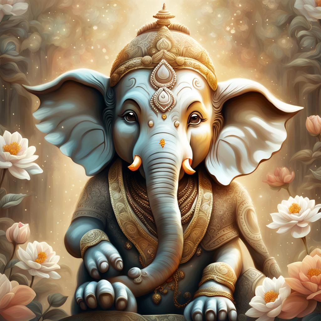 Baby Ganesha in Traditional Indian Art Style