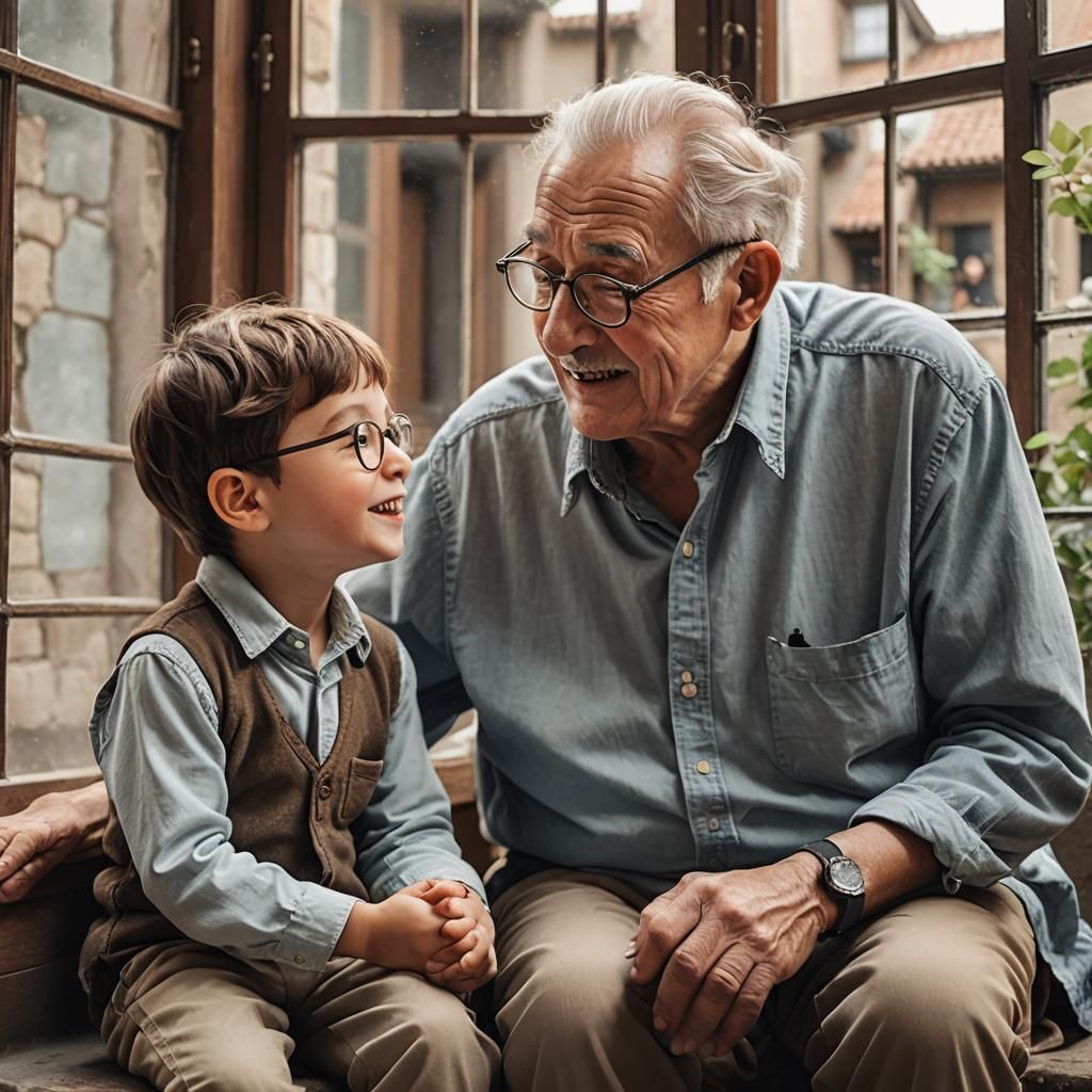 Grandfather Tells a Story to Grandson
