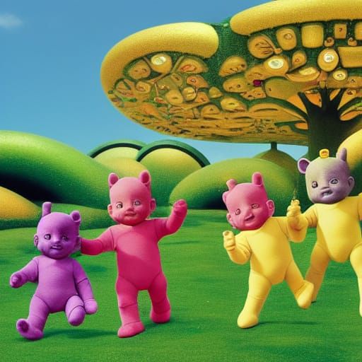 Surreal Teletubbies Treehouse Jump, Tilt-Shift