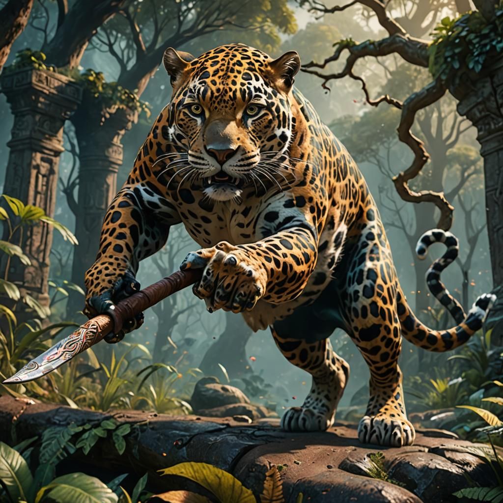 Person Poking a Jaguar: Detailed Matte Painting