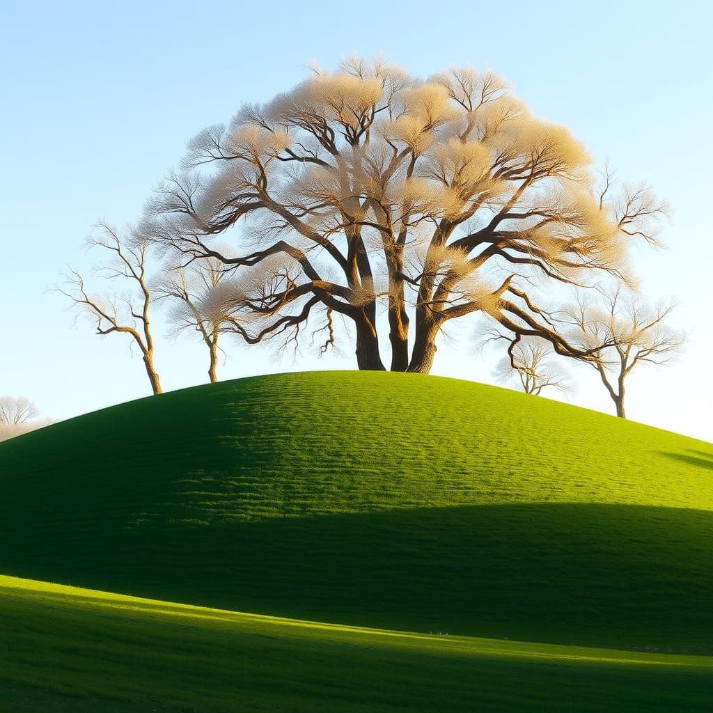 Idyllic Landscape with Emerald Mound and Golden Trees