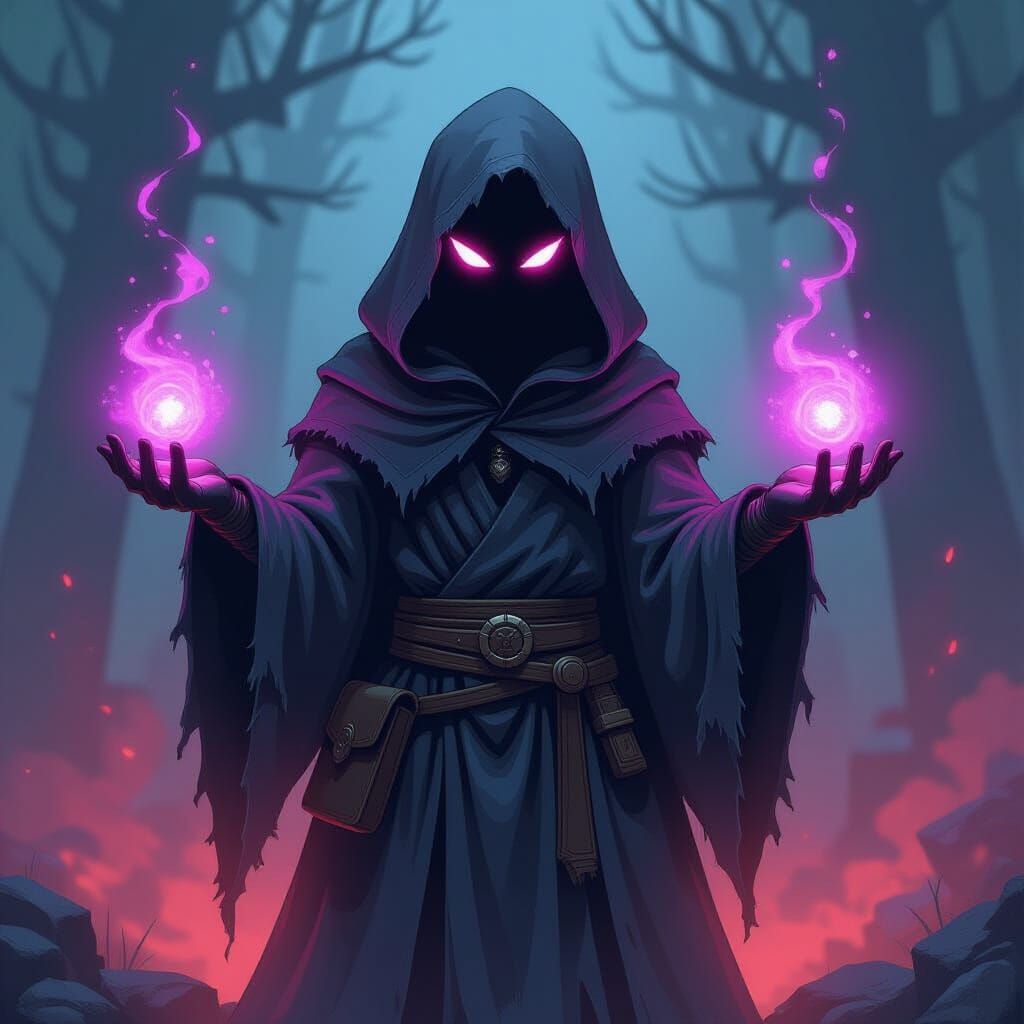 Pixelated Lich with Glowing Runes in Cartoon Style