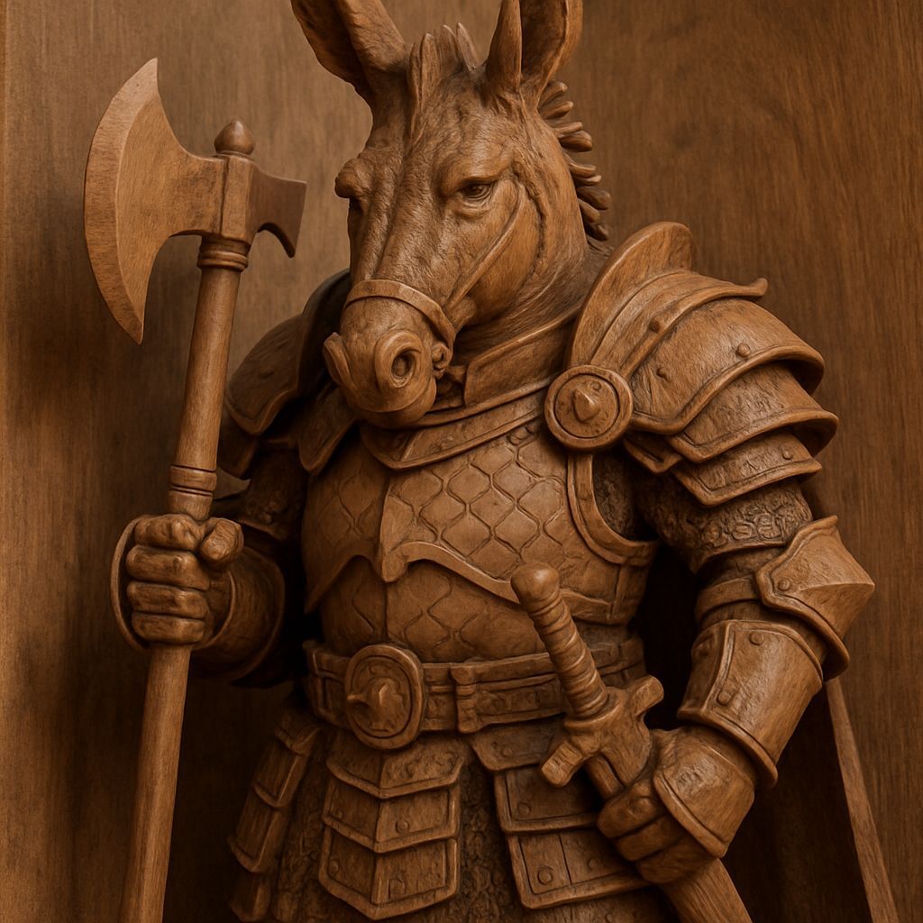 Wooden Sculpture of a Donkey Warlord
