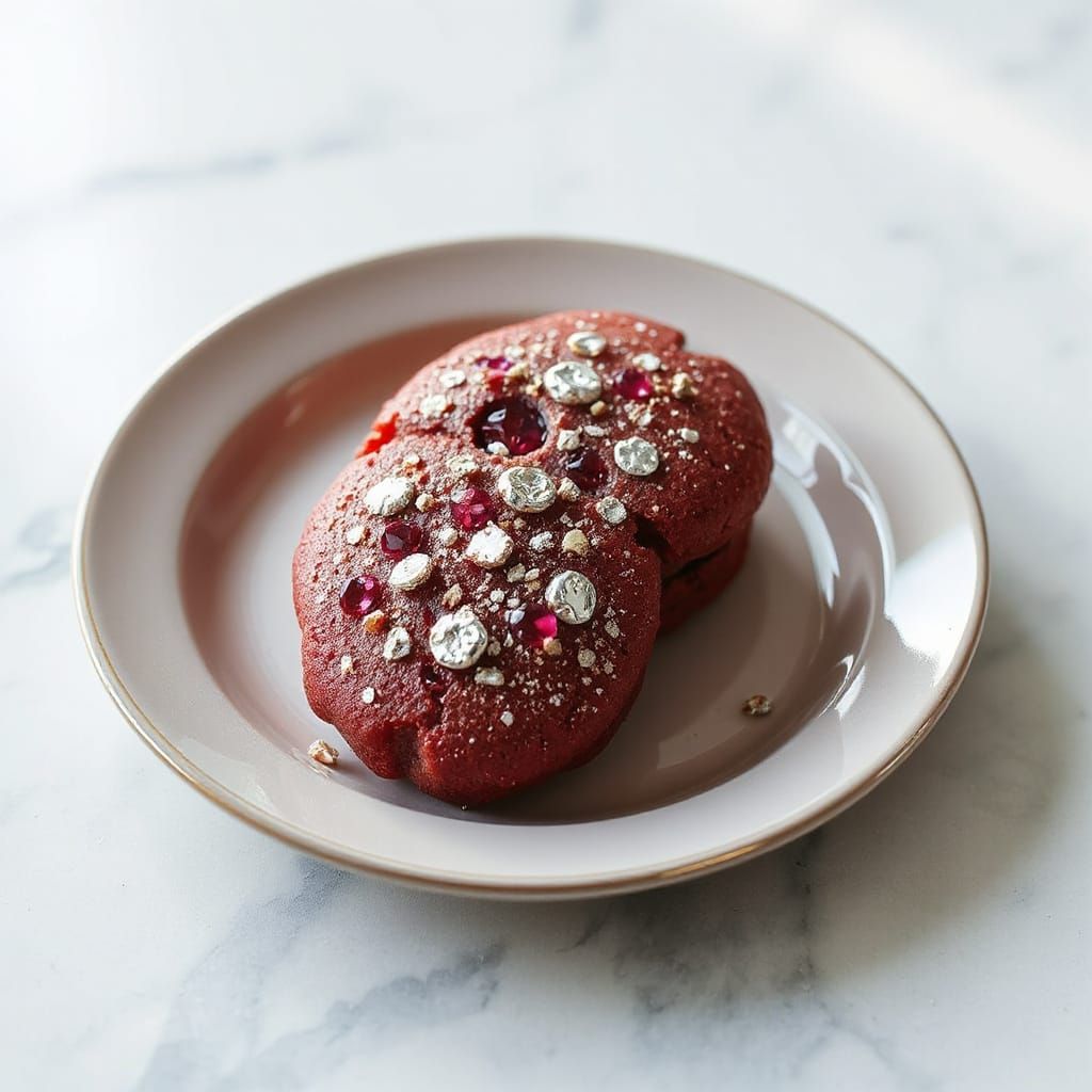 A Madeleine cookie made entirely of ruby-silver proustite, s...