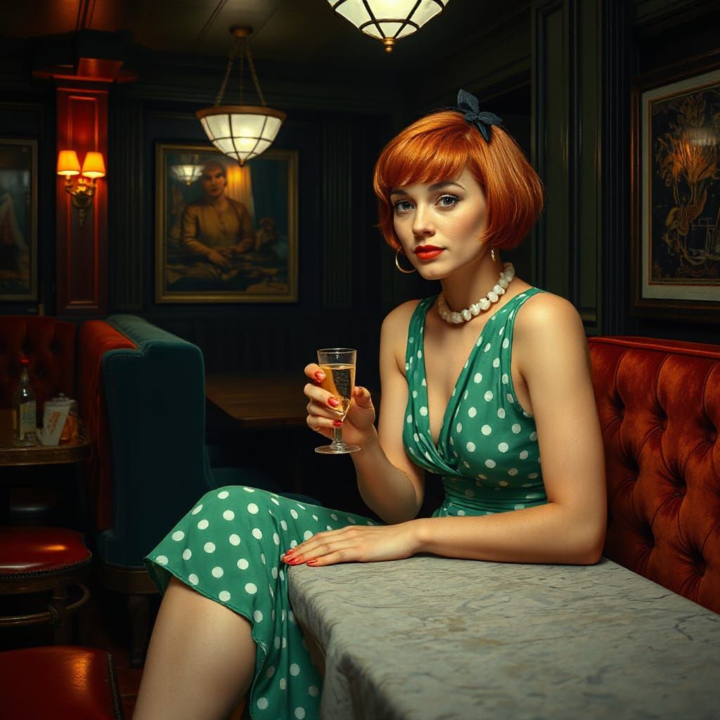 Woman in Speakeasy: Holographic Astral Cosmic Illustration