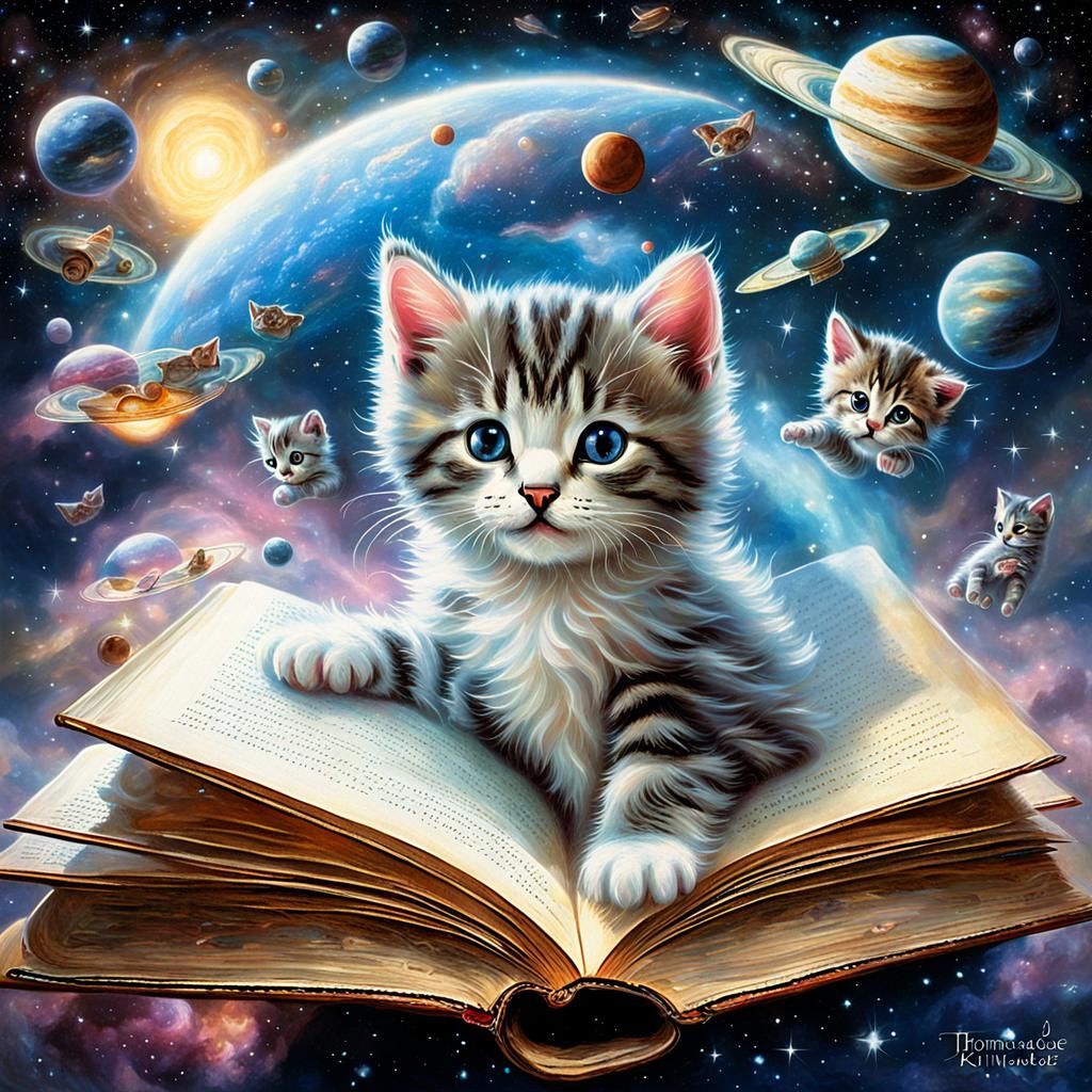 Kittens Floating in Space in Ethereal Style