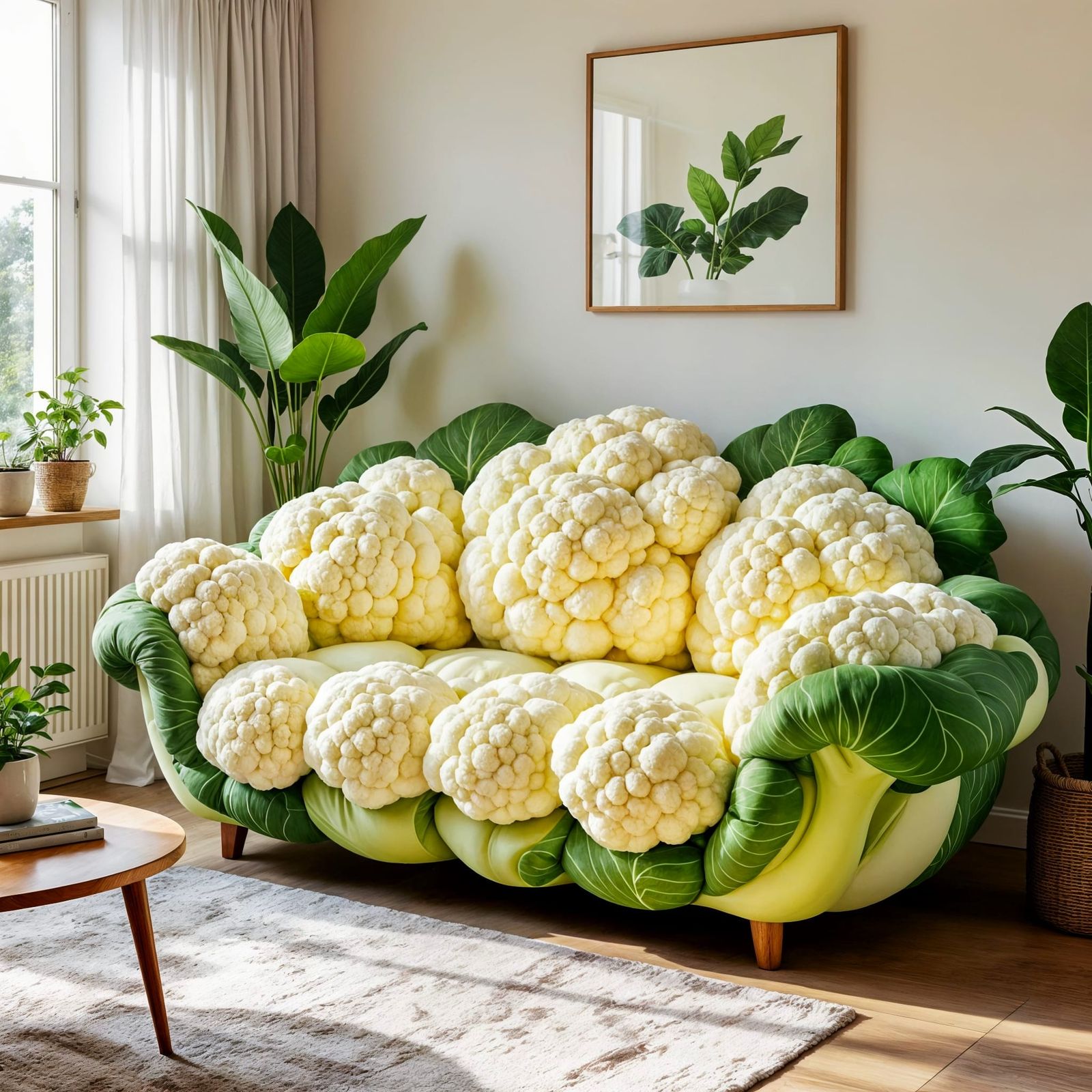 Surreal Cauliflower Couch in Cozy Living Room