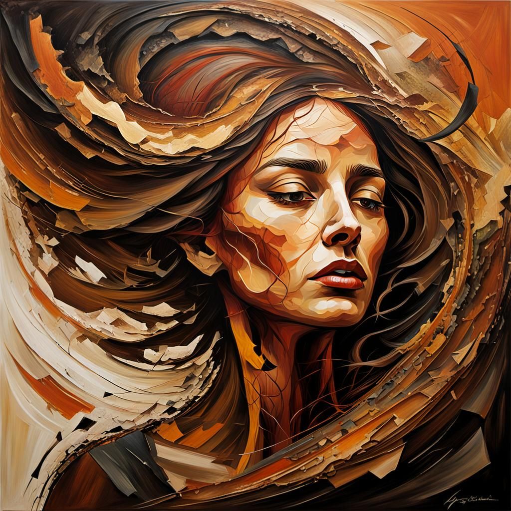 Anguished Woman in Earthy Abstract Expressionism